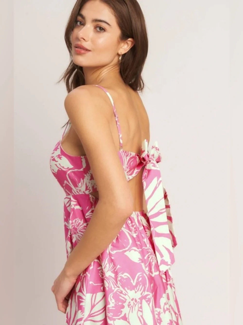 Flying Tomato Pink and Cream Floral Backless Maxi Dress